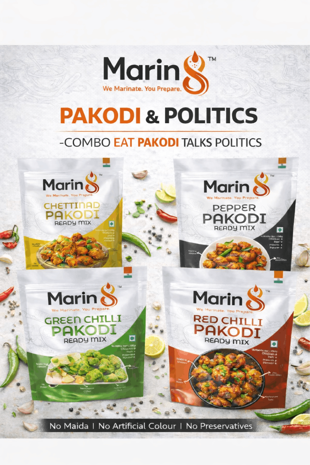 PAKODI COMBO (  Red chili , Green chili , Pepper, Chettinad)
