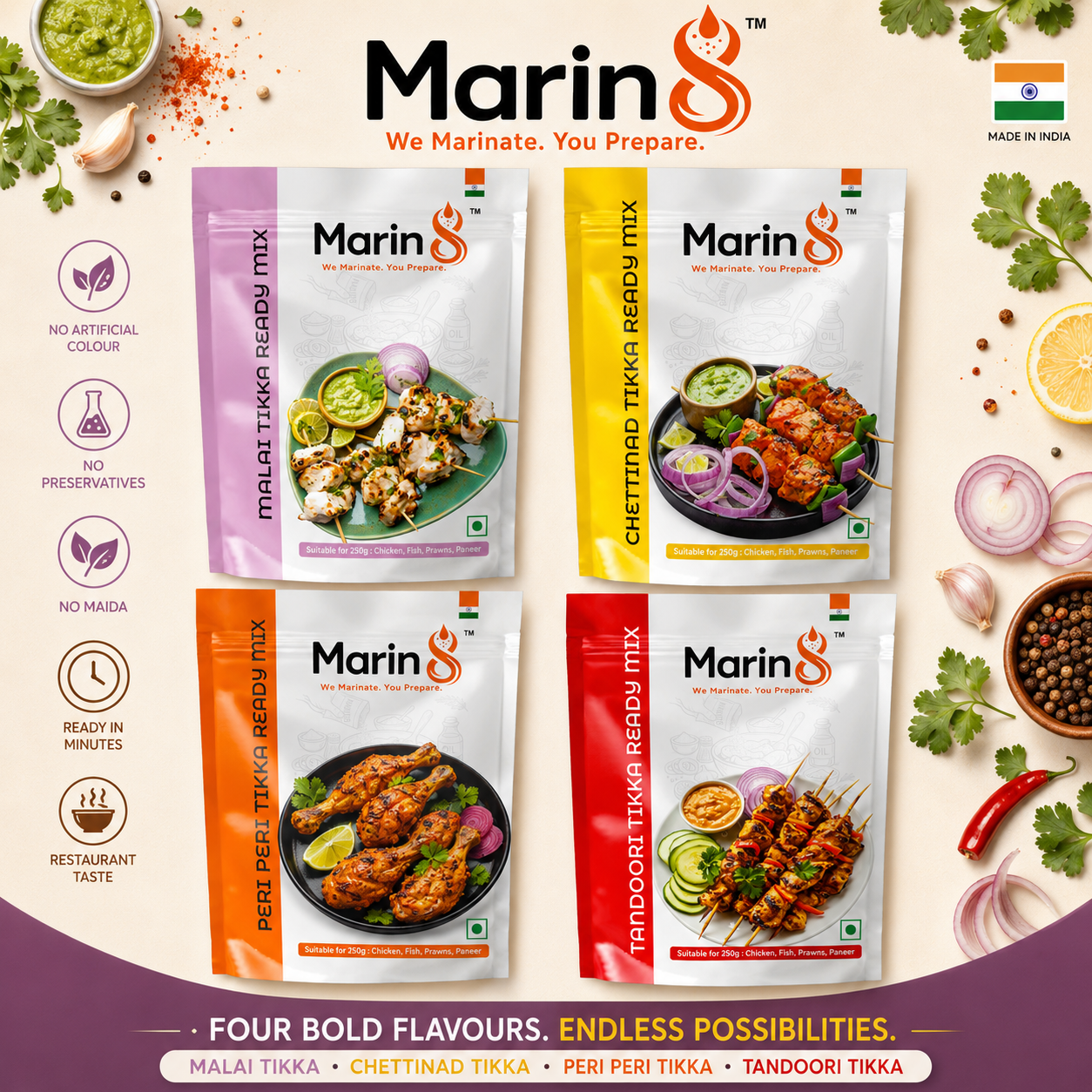 TIKKAS-COMBO (Tandoori, Peri Peri, Malai, Chettinad)